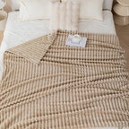 1pc solid color thick wide stripe multifunctional blanket, can be used as bed sheet covering blanket, nap blanket, pet blanket