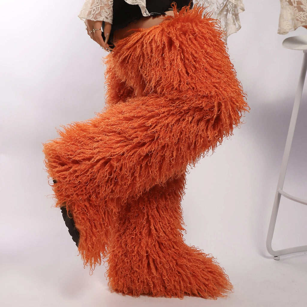 Women's Thigh High Mongolian Boots High Boots Winter New Fox Fur Snow Boots  Women's Boots Leg Warm Boots Non-Slip Soles