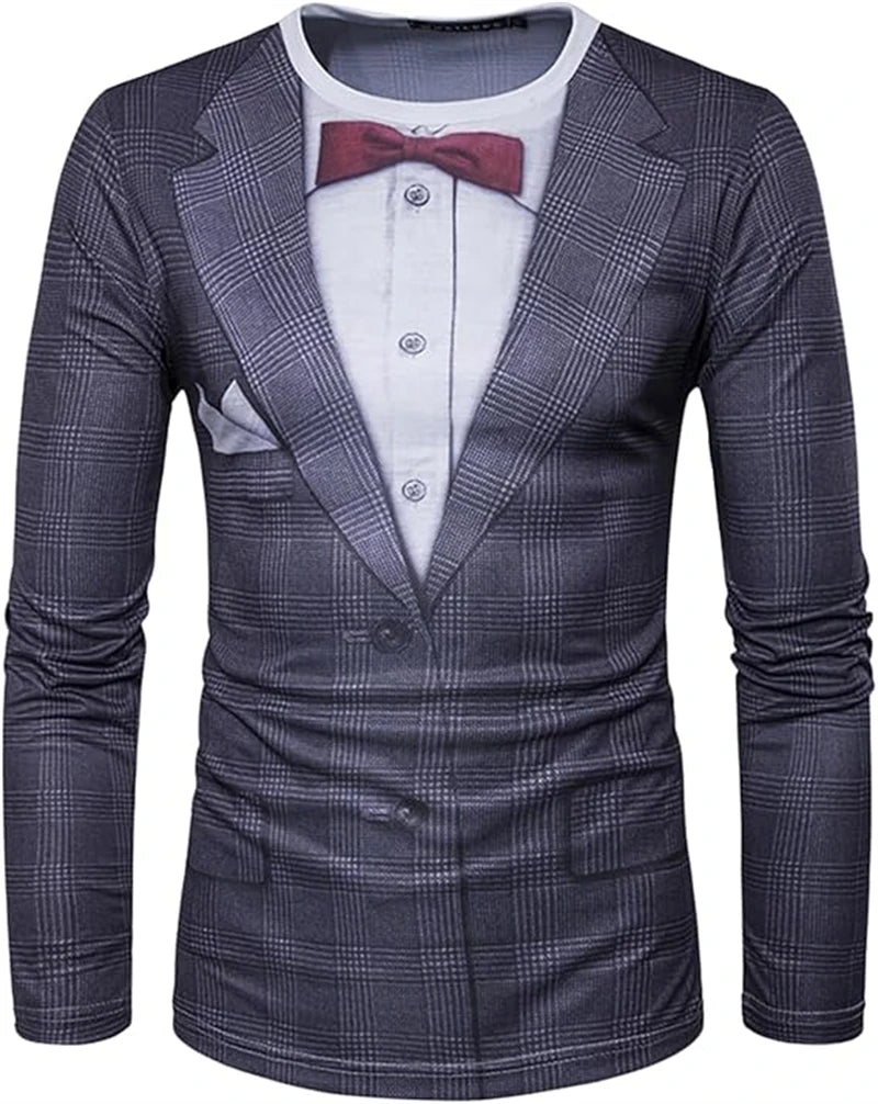 3D Print Realistic Suit Tuxedo Pattern T Shirts Men Long Sleeve Casual Fashion T-shirt Sweatshirt Breathable Streetwear Tshirt