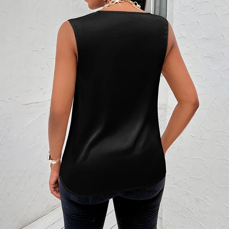 Basic Women Silk-Like Satin Tank Tops Vest Summer Sexy Camis Tank For Ladies Strappy Camisole Top Shirts Grunge Femme Cowl Neck