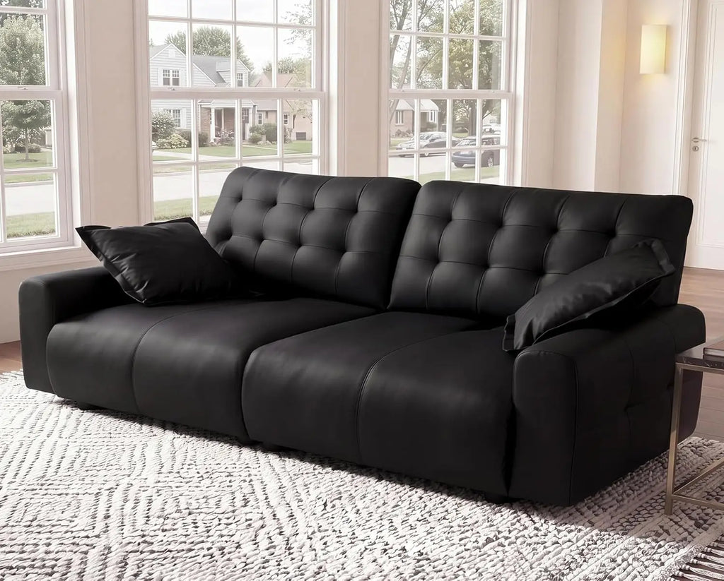 Oversized PU Leather Sectional Sofa Adjustable Backrest 31.5" Seat Depth Semi-Reclining Sleeper Chaise 91" 2 Seat, Customized