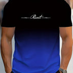 Alphabet Print Gradient Crew Neck Short Sleeve T-shirt For Men, Casual Summer T-Shirt For Daily Wear And Vacation Resorts
