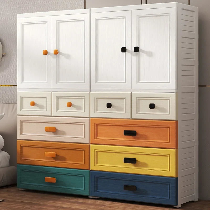 New model 70-Face wide thickened wardrobe simple bedroom plastic cabinet double door drawer type clothes hanging storage cabinet