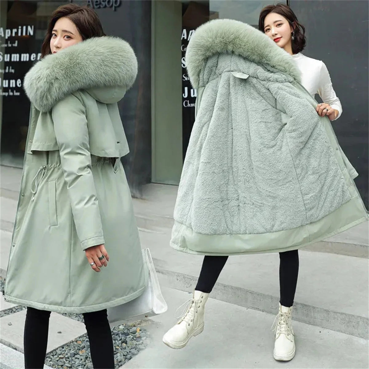 Winter Parka Jacket For Women 2025 New In Long Sleeve Clothes Fashion Hooded Vintage Coat Thick Warm Casual Medium Length Coats Secondary image