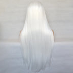 Voguequeen Platinum Blonde Synthetic Lace Front Wigs Silky Straight Heat Resistant Fiber Daily Wear For Women