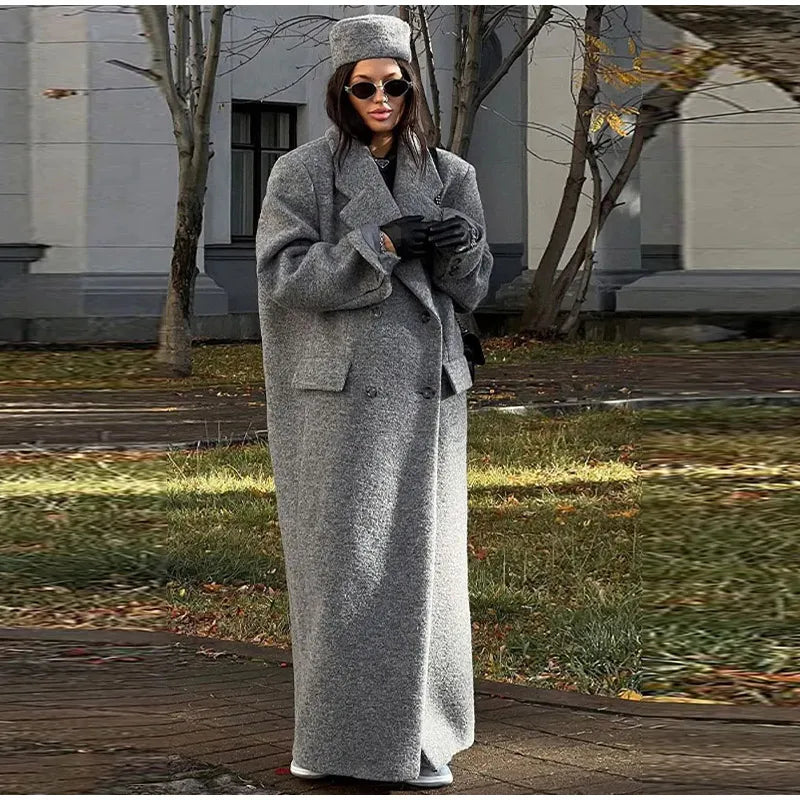 Solid Warm Elegant Women Coat Turn-down Collar Long Sleeve Jacket Casual Winter Autumn Long Outerwears Lady Fashion Loose Coats