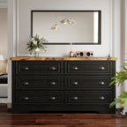 59" 6 Drawers Dresser for Bedroom, Power Strip, Farmhouse Large Wood Dressers & Chest of Drawers with Wide Storage, Customized