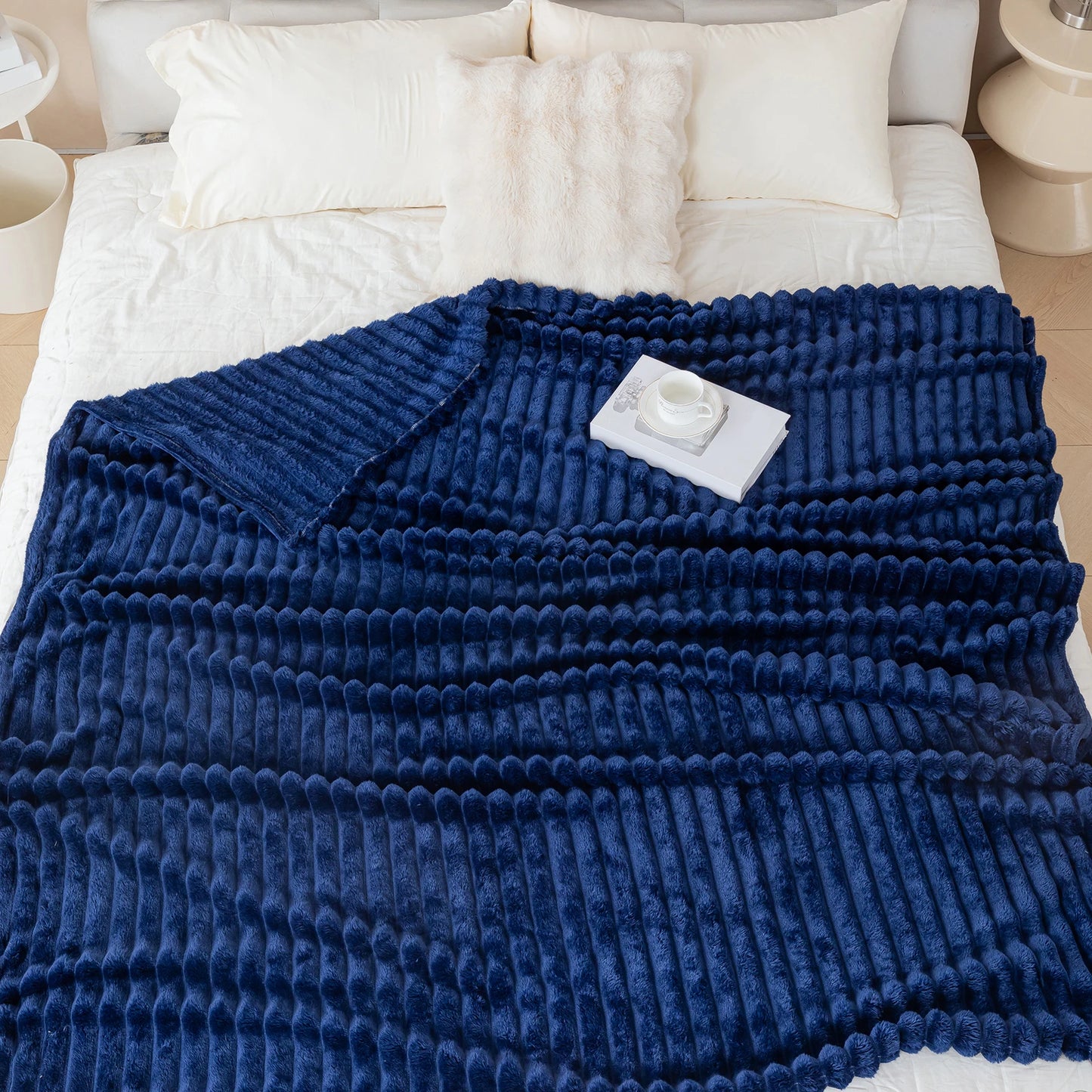 1pc solid color thick wide stripe multifunctional blanket, can be used as bed sheet covering blanket, nap blanket, pet blanket