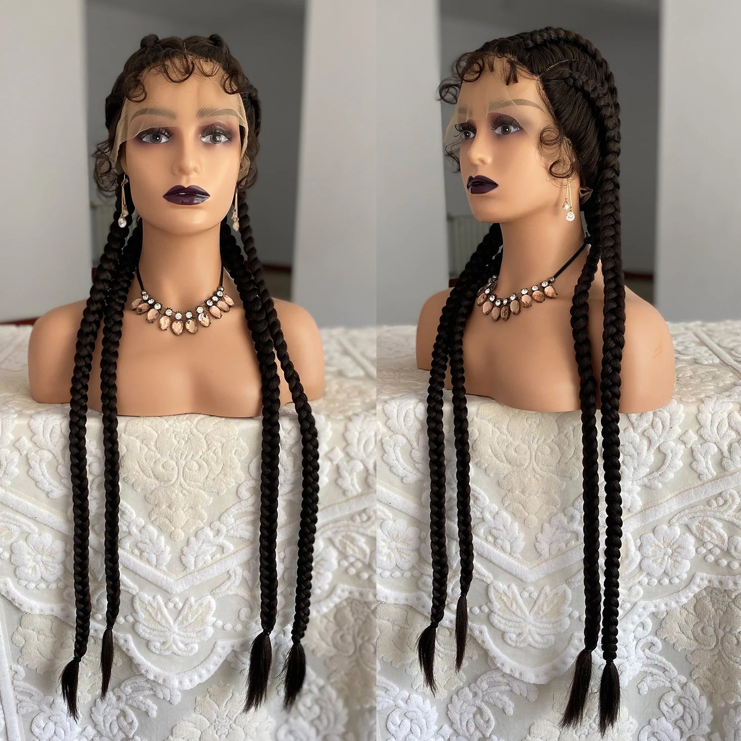 Synthetic Lace Front Wig Braided Wigs With Baby Hair 32 Inches 4 Twist Cornrow Braids Cosplay DIY Wig Synthetic Crochet Braids