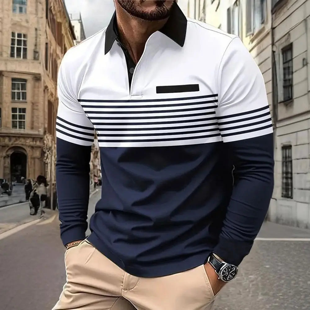 Men's Horizontal Stripes Polo Long Sleeve Polo Shirts Athleisure Daily Wear 3D Prints Breathable Buttons Tops 2025 Fall Winter Main image