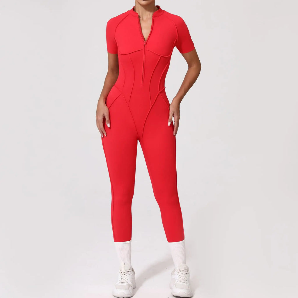 Seamless Yoga Jumpsuits Sports Fitness Zipper Hip-lifting Short-sleeved Backless Dance Workout Gym Shorts Bodysuits for Women