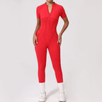Seamless Yoga Jumpsuits Sports Fitness Zipper Hip-lifting Short-sleeved Backless Dance Workout Gym Shorts Bodysuits for Women