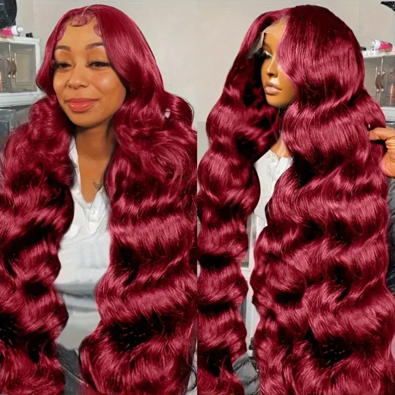 250 Density 99J Burgundy 13x6 Lace Frontal Human Hair Wigs Brazilian Colored 30 42 Inch Body Wave Lace Front Wigs Human Hair Main image
