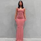 WUZIJING 2026 Satin Slip Sleeveless Backless Maxi Dress 2026 Y2K Summer Bodycon Elegant Sexy Outfits Ladies Birthday Party Club