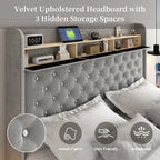 LED Bed Frame with Galaxy Star Projector, Platform Bed with Charging Station, 52" Wingback Storage Headboard, No Box Spring