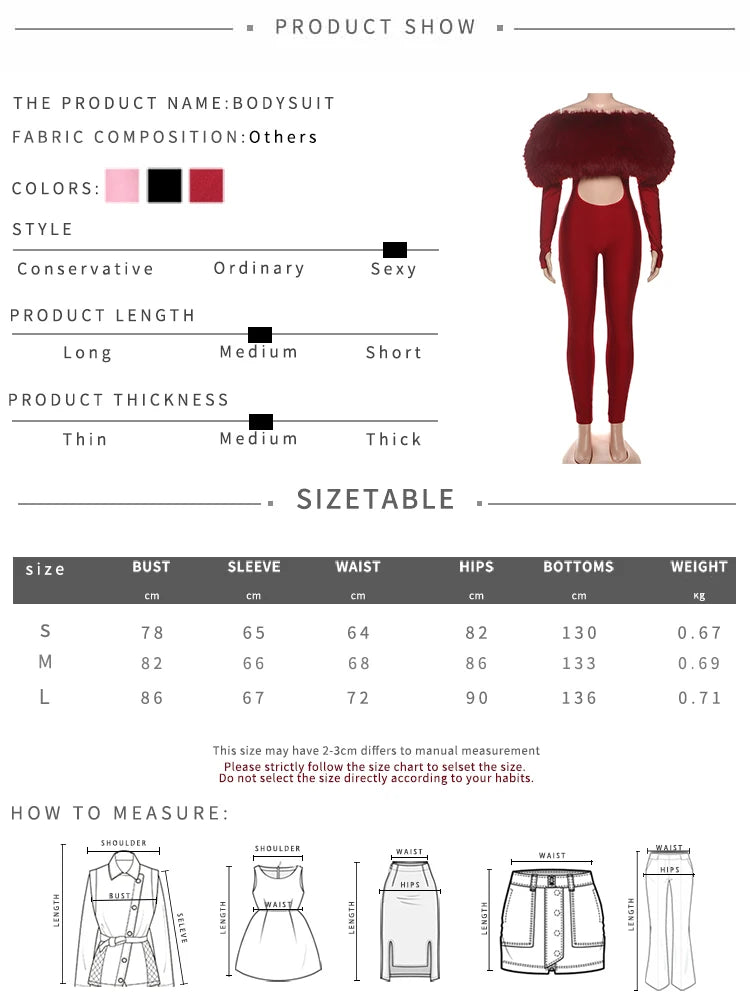 Kliou Furry Patchwork Slash Neck Jumpsuits Woman Autumn Trend Sexy Hollow Navel Exposed Skinny Peach Hip Hottie Fashion Clubwear