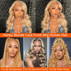 13x6 HD Body Wave Honey Blonde Lace Front Human Hair Wig For Women Colored #27 13x4 Transparent Lace Frontal Wigs Pre Plucked