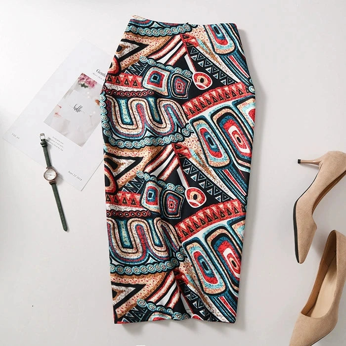 Women Vintage Flower Print Bodycon Skirt Slim Midi Sexy Elegant Pencil Skirt Bag Hip Bandage Skirt Hip Wrap Lolita Short Skirt