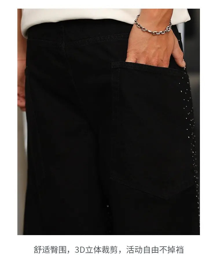 Spring/Summer Rhinestone Straight Leg Jeans Retro Loose Fit Slimming Pants Casual Korean Style Long Pants
