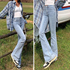 High Waist Flare Jeans - Elastic Bell Bottom Denim Pants