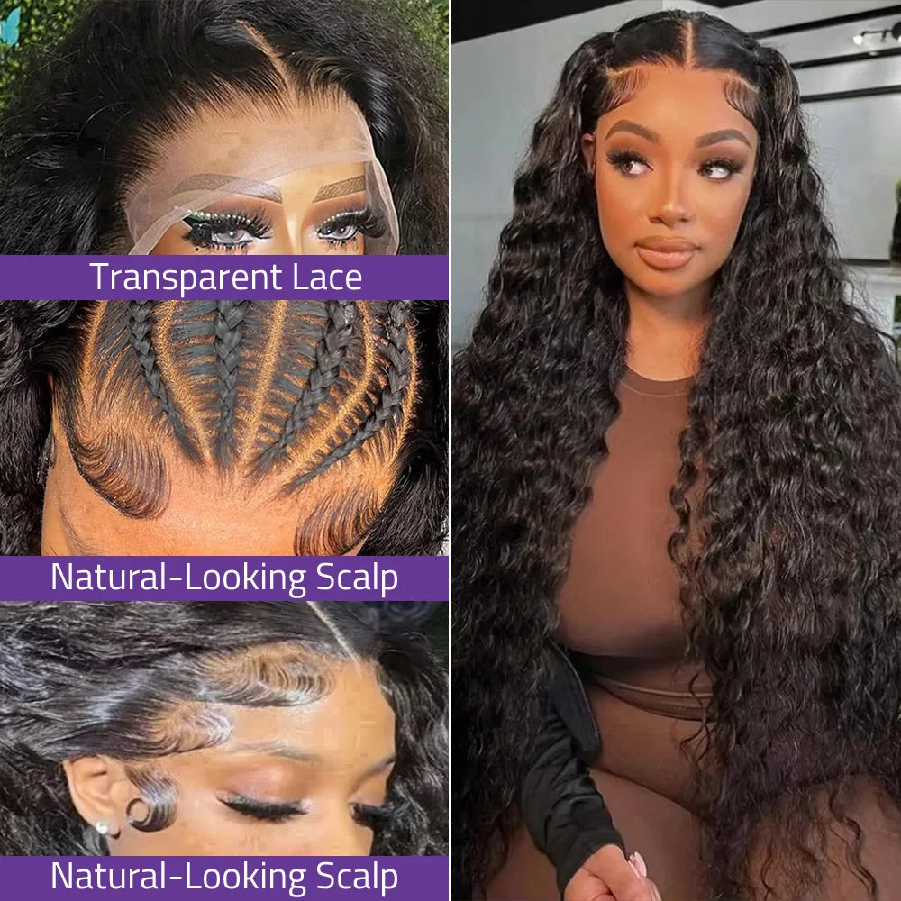 Deep Wave 13x6 HD Lace Frontal Human Hair Wig 200 Density Water Curly Transpare 360 Full Lace Front Wigs For Women 30 40 Inch