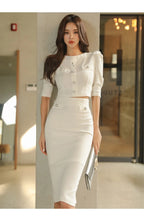 H Han Queen Hot Sale Spring White 2 Pieces Set Women Short Tops + High Waist Pencil Skirts Casual Simple Office Lady Skirt Suit