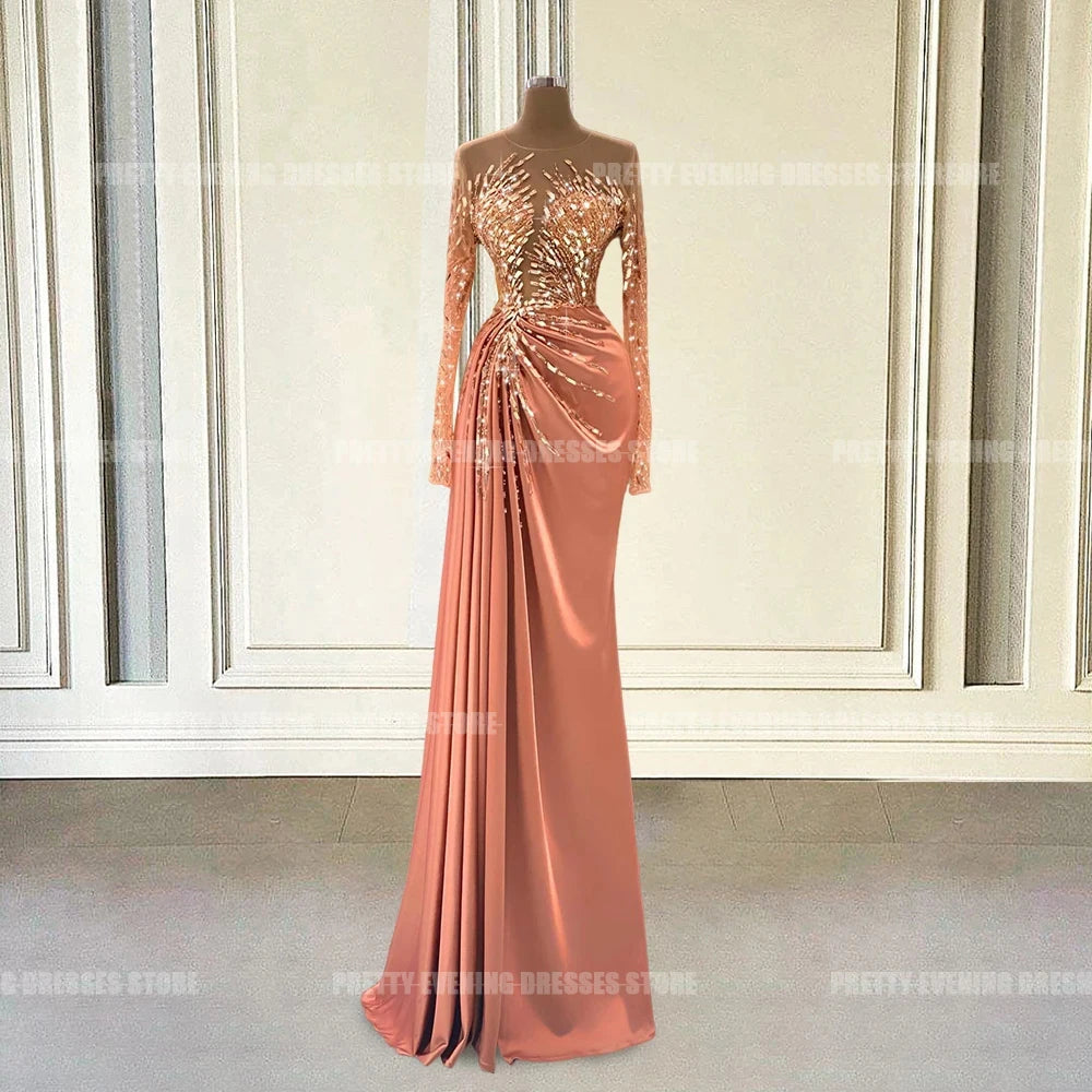 Luxury Crystal Dubai Arabic Evening Dresses Woman's Mermaid Sexy Sparkle Formal Party Prom Gowns Vestidos De Fiesta Customized