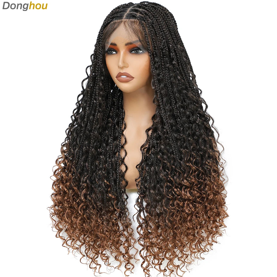 Donghou 24Inch Lace Front Boho Braided Wigs for Women Knotless Braid Wig Natural Hairline Box Braid wigs Premium Lightweight Wig