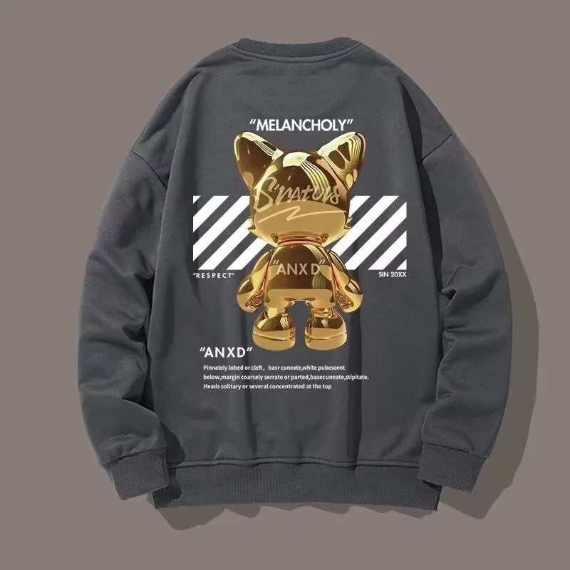【M-8XL Sweatshirts】Men Oversized Sweatshirt Fashion Loose American Fashion Cat Ornaments Print Long Sleeve Couple Clothes Secondary image