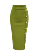 New Arrival Women Button Black Blue Red Bodycon Bandage Skirt 2026 Designer High Waist High Street Party Club Pencil Skirt 75cm