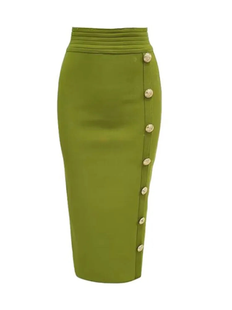 New Arrival Women Button Black Blue Red Bodycon Bandage Skirt 2026 Designer High Waist High Street Party Club Pencil Skirt 75cm