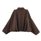 DUOPERI Women 2025 New Solid Bomber Jackets Lapel Neck Long Sleeves Female Elegance Chic Casual Jacket Tops