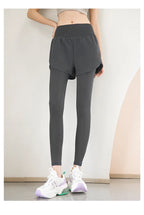 Women's Gym Leggings Elastic High Waist Fake Two Pieces Yoga Pants With Pockets Sportswear Running Tights Gym Yoga Wear