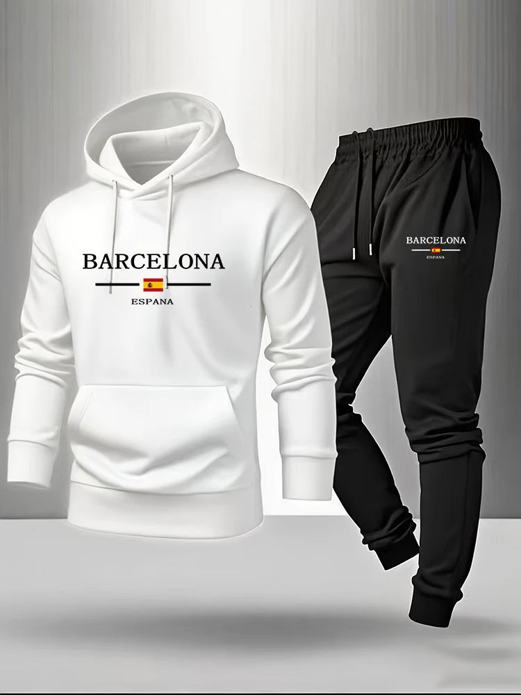 Men's Tracksuit Printing Casual Hoodies Sweatshirts Outfits Outdoors Gym Sports Jogging Clothing Autumn Winter Fitness 2 Pcs Set