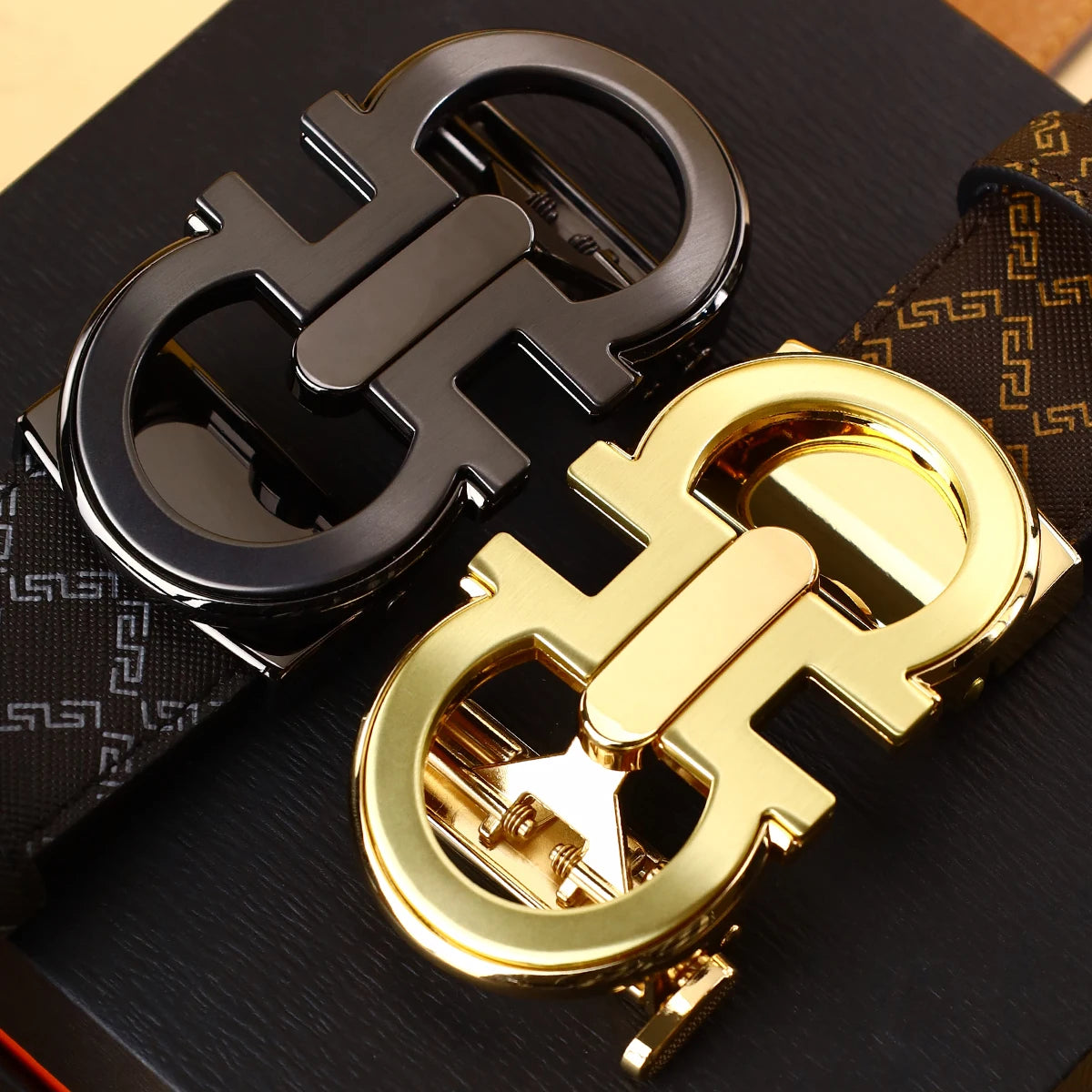 Men's Belt with Alloy Automatic Buckle for Jeans Business Pants Accessory Perfect Gift for Husband Father Secondary image