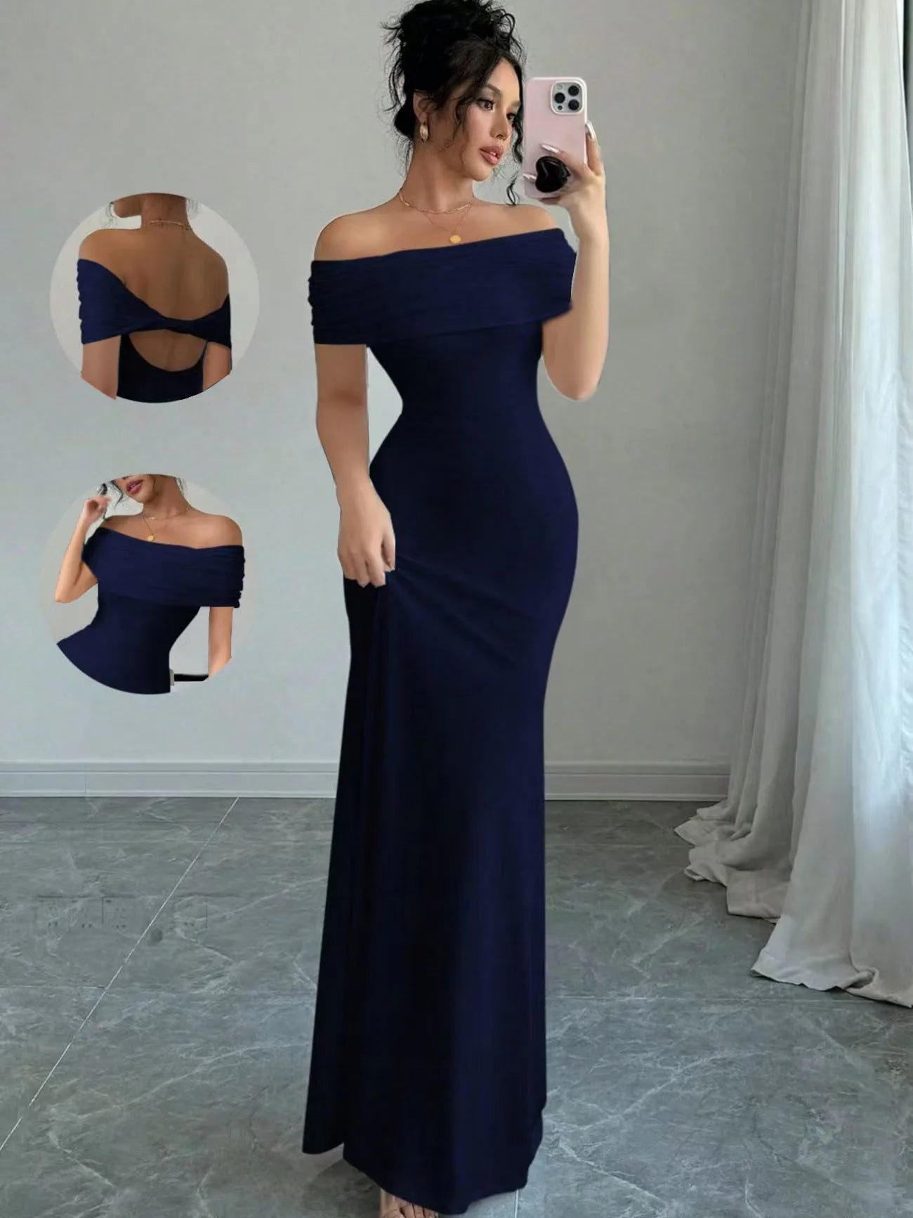 Off Shoulder Party Dress, Women‘s Sleeveless Sexy Bodycon Midi Dress, Elegant Bandage Cocktail Dress for Night Out Secondary image