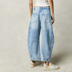 Midiross High Stretch Mid-Rise Barrel Jeans Fashion wide Leg Shape Women Casual Baggy Mid Waist Denim Pants