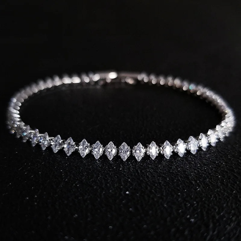 2.5*5mm New Marquise Oval Square Cut Luxury Silver Color on Hand Tennis Bracelet Bangle for Women Party Gift Jewelry Main image