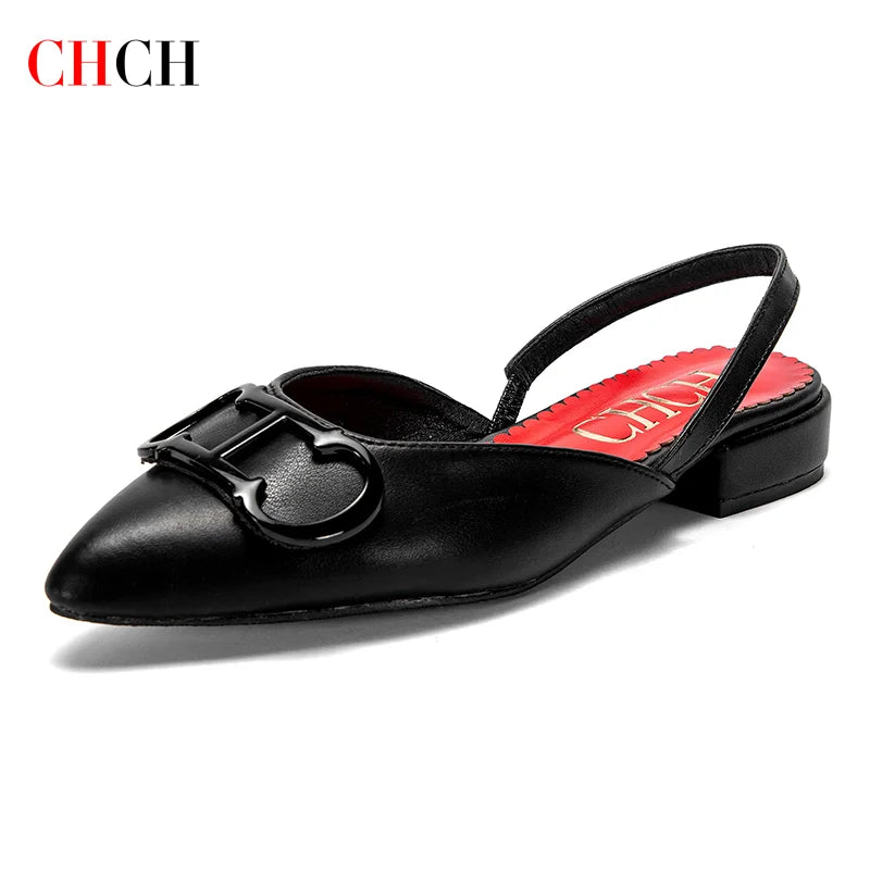CHCH Women's Sandals 2026 New Black Pointed Flat bottomed loafers Simple Black Business Women's Shoes