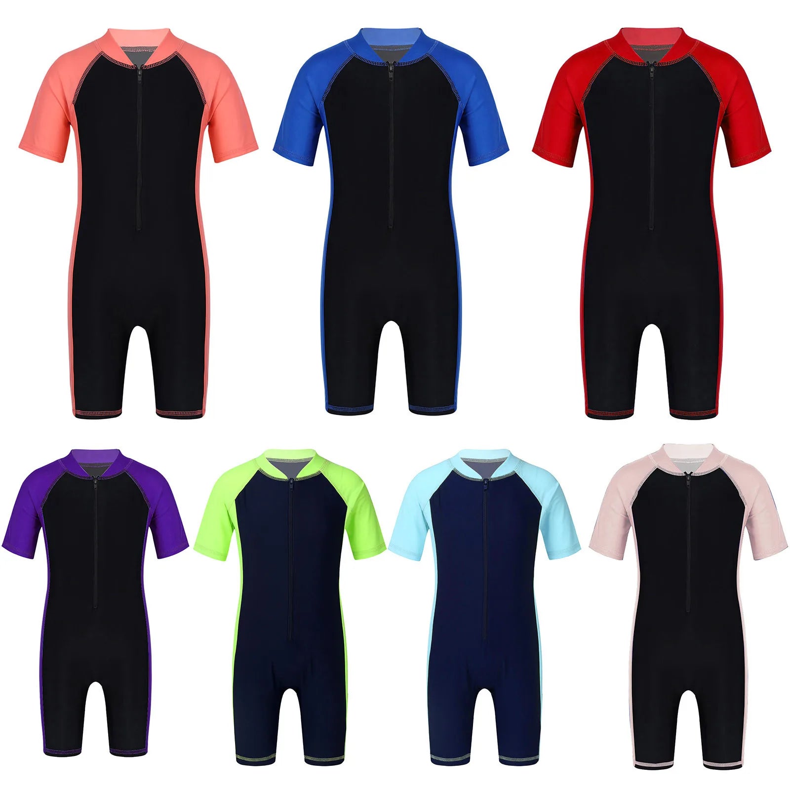 Wetsuits Kids Boys Girls Swimwear Swimsuits Short Sleeves Bodysuit Zippered Shorty Unitard Children's Bathing Suit Wetsuit Main image