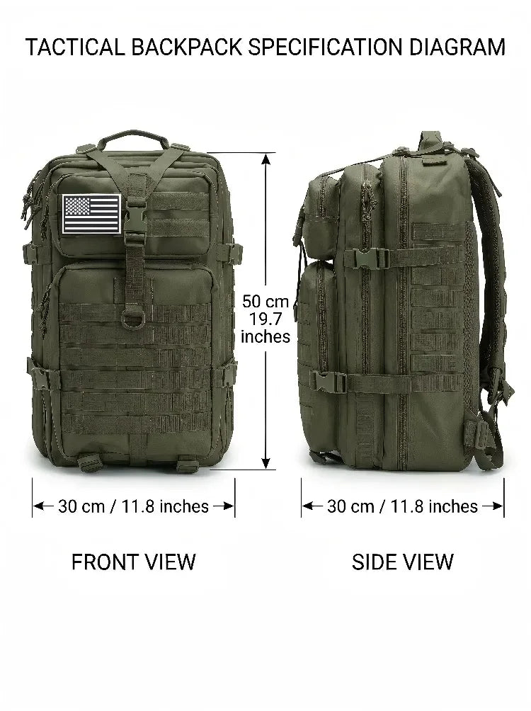 Men 45L Tactical Hiking Backpack Molle Mountaineering Water Resistant Outdoor Camping Trekking Backpacking Bushcraft Travel Rucksack Bug Out Bag Survival Emergency Large Capacity Climbing Cycling Daypack Women Durable Wear Re