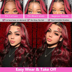 Ombre Red With Blonde Highlights Body Wave 5x5 Glueless Wigs Human Hair Burgundy for Women Pre Plucked 200 Density Colored Wig
