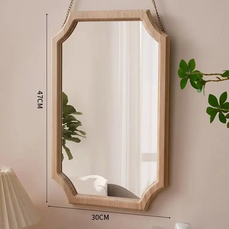 Retro Solid Wood Dressing Mirror Makeup Mirror Wall-mounted Bathroom Toilet Wall-mounted Punch-free Rectangular Bathroom Mirror