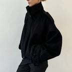 Casual Solid Loose Jackets Women Fashion Full Sleeve Single Breasted Stand Collar Short Coats Female 2025 Autumn Lady Outwears
