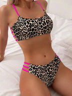 Cikini Solid Texture Split Bikini Set With Underwire, Summer Beach Swimwear Bathing Suit For Women