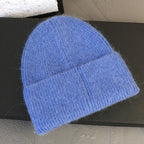 Letter Fluffy Angora Fur Beanies Winter Hat for Woman Luxury Fluffy Knited Hat Bonnet Lady Autumn Winter Warm Skullies Cap
