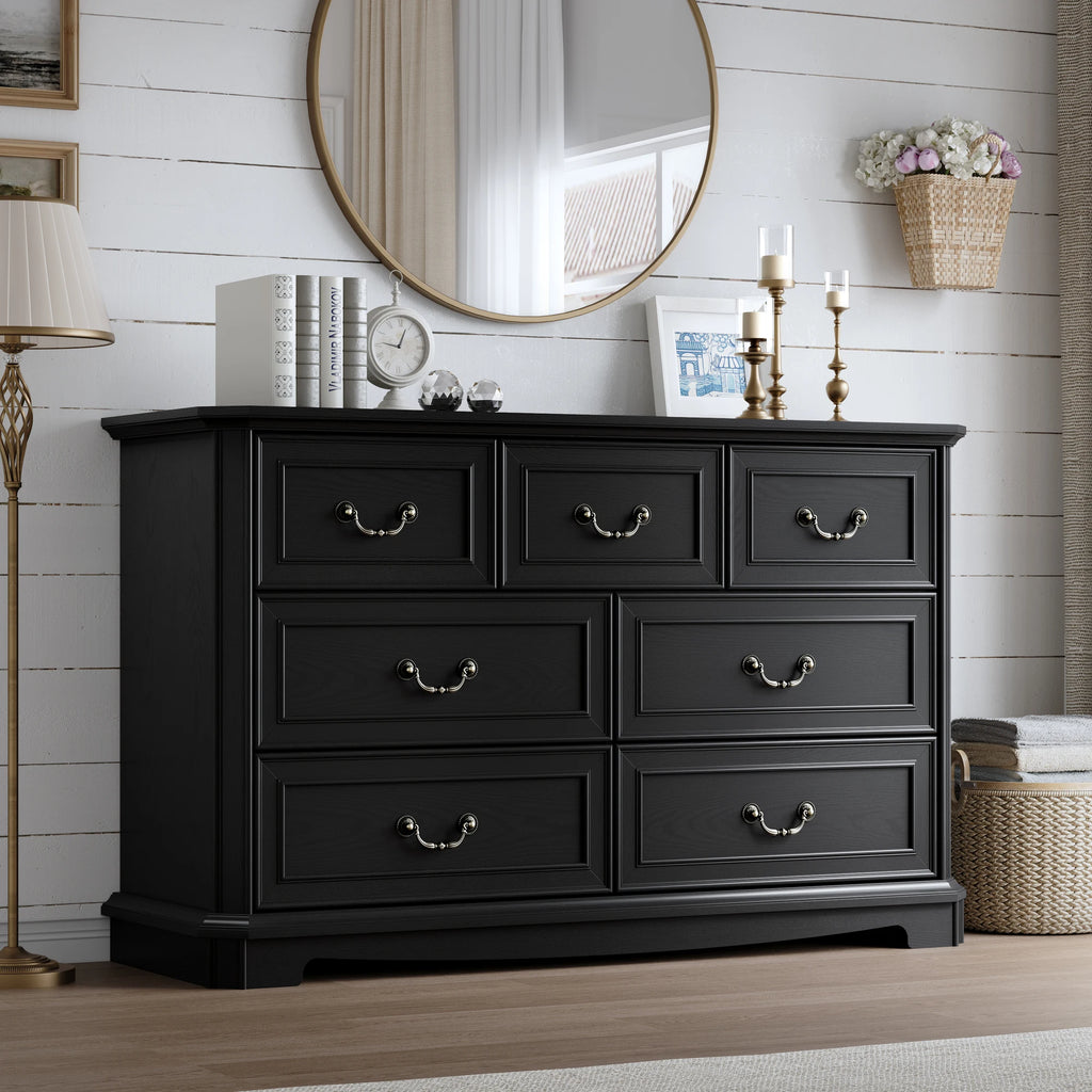 Farmhouse Dresser for Bedroom with 7 Drawer, Wood Vintage Dresser TV Stand for Living Room, Hallway