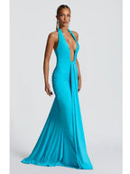 Deep V Neck Draped Ruched Sexy Maxi Dress Women Summer Fashion Halter Sleeveless Backless Club Party Long Dress Elegant BM98