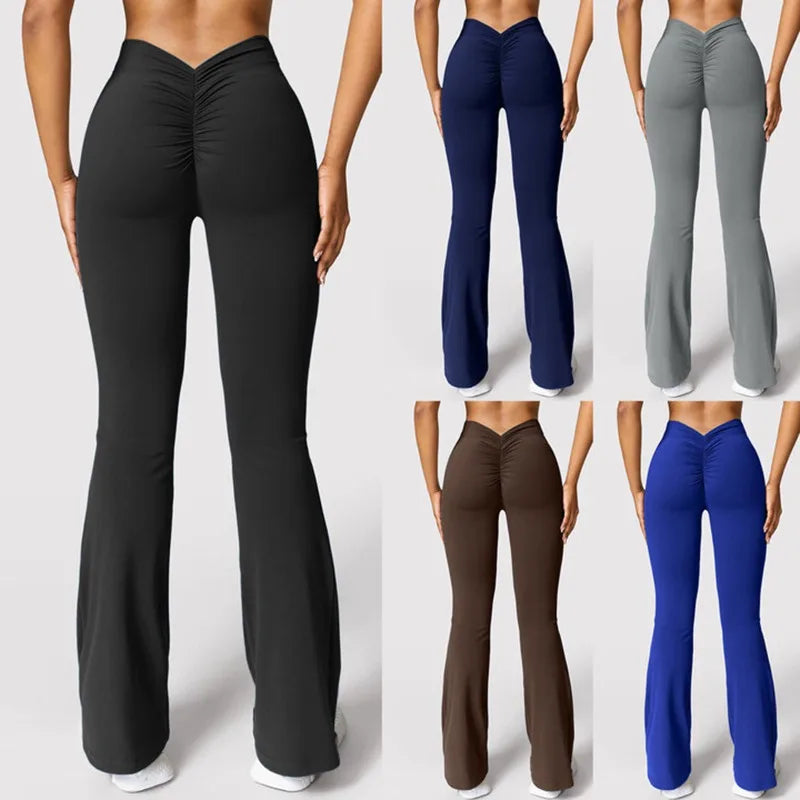 Fashion Micro Horn Leggings Women V-back Waist Sports Pants High Waist Push Up Butt Gym Pants Solid Slim Casual Leggings Main image