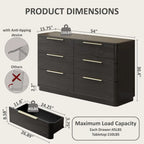Wide 54 Black Wooden Dresser with Metal Handles, Curved Design for Bedroom, Living Room, or Hallway Storage